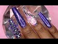 Acrylic Nails Tutorial - How To Acrylic Nails Purple Bling Nails with Encapsulated Rose