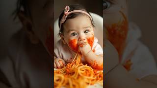 Cute Newborn Eats Spaghetti #baby #cutebaby #viral #shorts #shortsvideo
