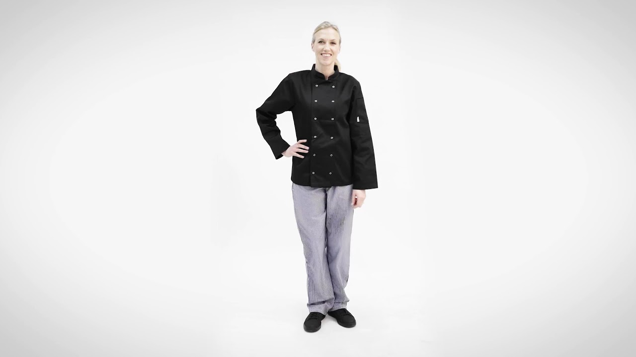 Whites Vegas Unisex Chefs Jacket Long Sleeve Black | Nisbets Chef Jacket (A438)