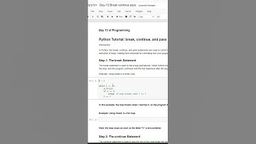 Break, Continue, and Pass Statements | 100 Days of Python Programming | Day-13 part 2 #learnpython