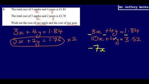 Simultaneous Equations (worded) (GCSE Maths - Edexcel Practice Tests Set 2 - 2H - Question 6)