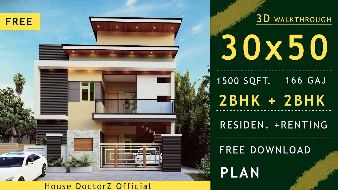 30*50 | 3D House Design | 1500 Square feet | East Face | 30'x50 ...