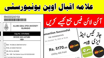 Aiou fee payment  through jazz cash|Allama Iqbal Open University feee pay jazz cash nd easpiasa