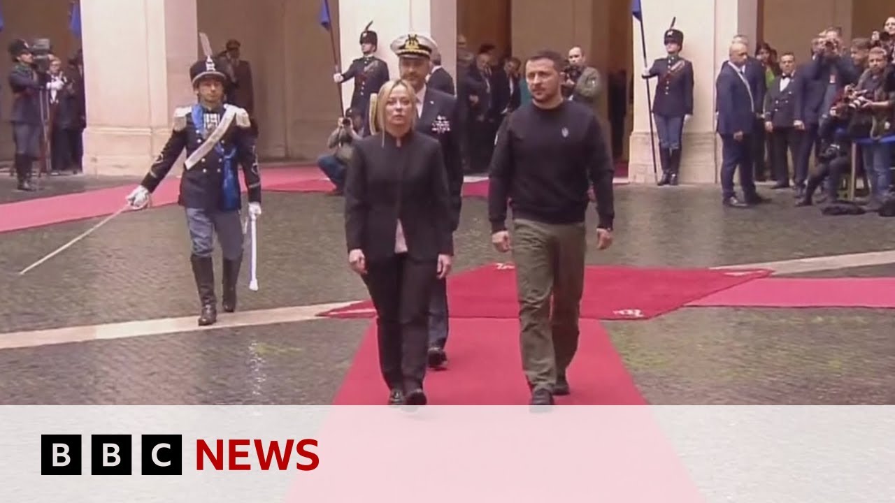 ⁣Ukraine's President Zelensky meets political leaders in Rome - BBC News