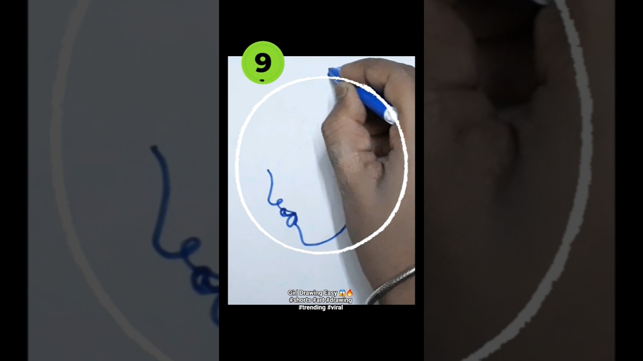 "Line Art Beauty: Girl with Elegant Headwear | Circle-Based 😱🔥 Drawing Shorts"