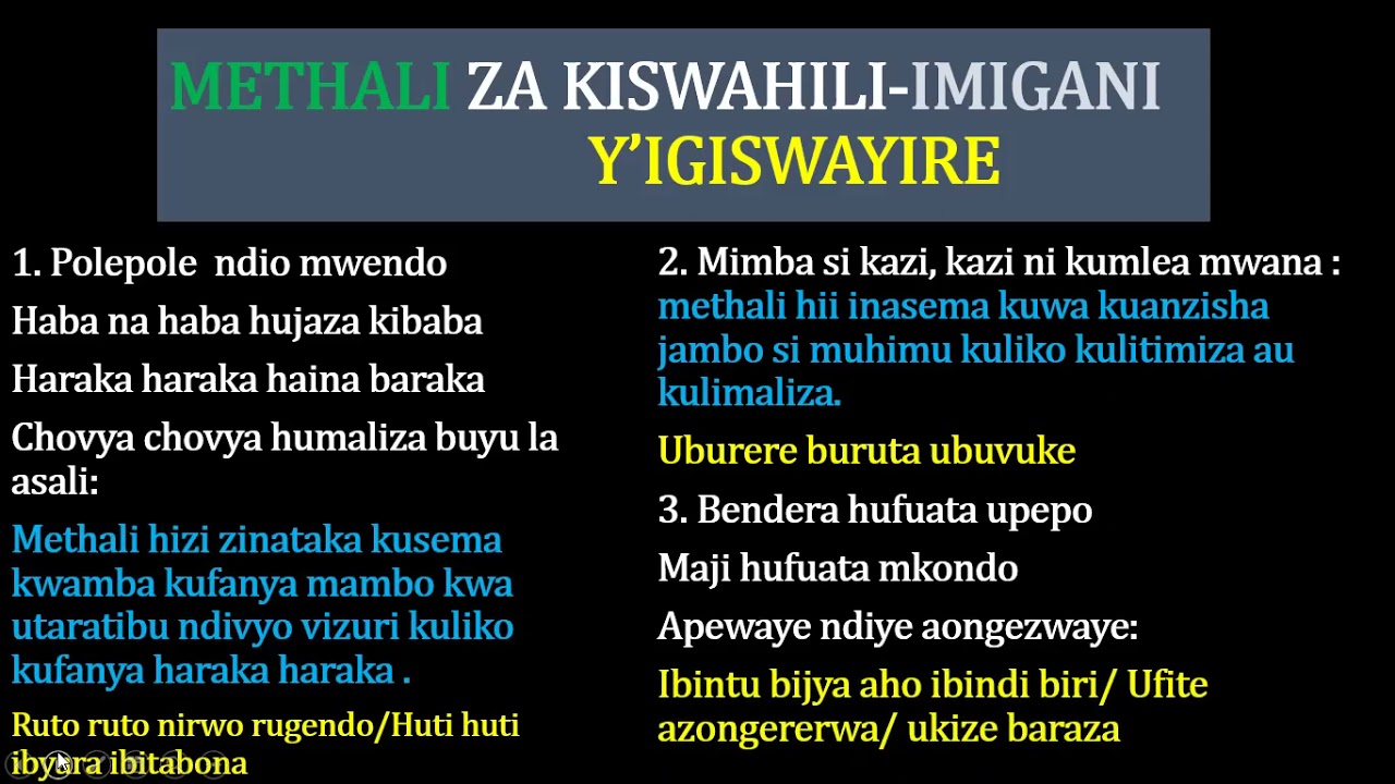 IMIGANI Y'IGISWAYIRE N'IBISOBANURO BYAYO NDETSE N'IY'IKINYARWANDA BISA