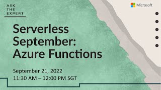 Famous Ask the Expert: Serverless September: Azure Functions (APAC) Profile