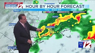 WPRI 12 Weather Forecast for 7/10/25:  Rain, some heavy this morning