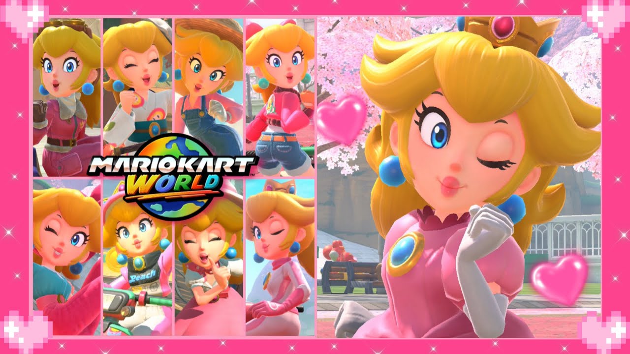 💗 Mario Kart World - All Peach Outfits Gameplay 💗