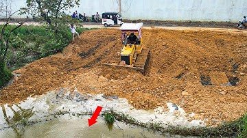 Amazing New Project Large Land Filling Method Location With 5 Tonne Dump Truck & Bulldozer Pushing