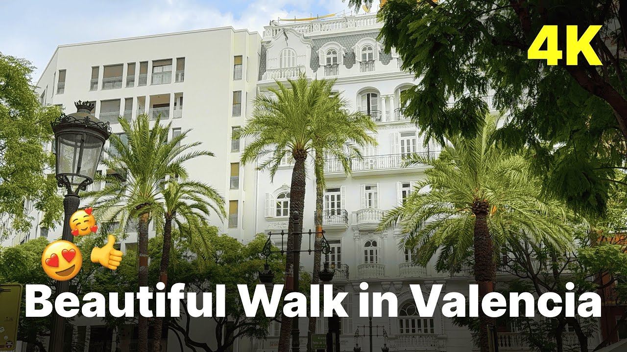 Walking in Valencia Spain 4K · Beautiful Streets and Turia Gardens Ambience