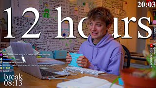 LIVE | 12-HOURS study with me 📚⛈️ rain sounds & pomodoro timer 60 & 10