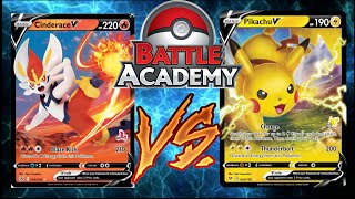 POKEMON TCG BATTLE ACADEMY CINDERACE DECK VS PIKACHU DECK