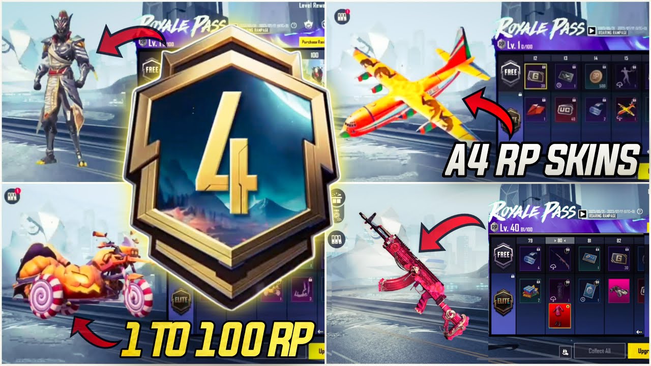 A4 ROYAL PASS 1 TO 100 RP REWARDS  ACE 4 ROYAL PASS LEAKS PUBG MOBILE/BGMI  ( ROYAL PASS A4 REWARDS) 