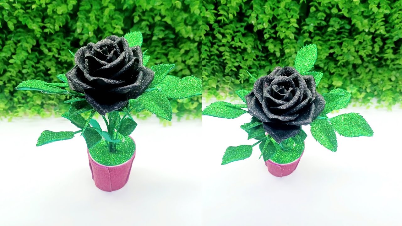 DIY Black Rose.How To Make Glitter Foam Sheet Rose Flower. Easy To Do ...