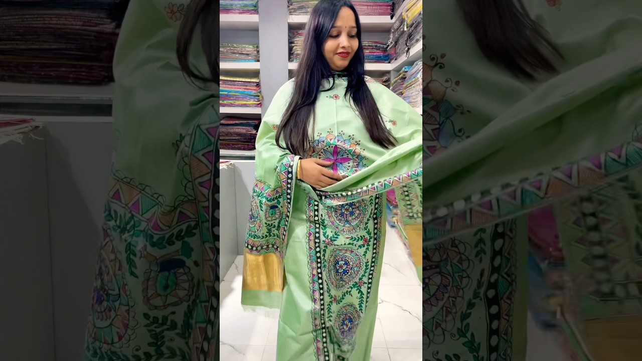 Price-5500 Pure Tussar Muga Silk Madhubani hand painting suit 3 pices set 