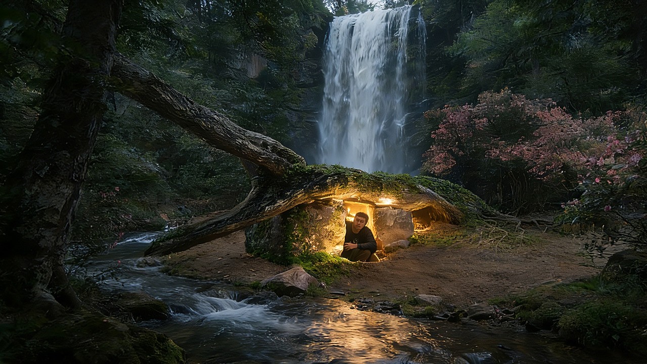 Building a Warm & Cozy Survival Hollow in the Roots of a Fallen Spruce  Bushcraft