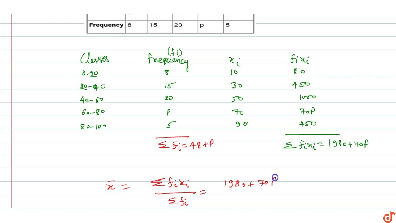 The Mean Of The Following Frequency Distribution Is 47 Find The Value Of P Youtube