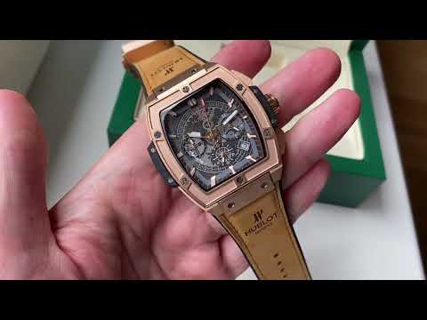 Наручний годинник Hublot Senna Champion 88 Gold AAA кварцовий чоловічий з хронографом на шкіряному ремінці, видео 1