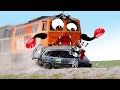 Train crash  monster trains crush cars on railroad  woa doodland