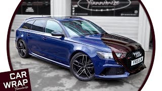 Blue Audi RS6 wrapped in Black Rose