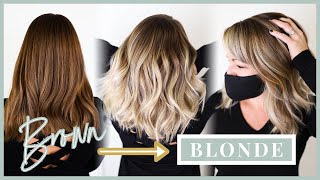 Brown to Blonde Transformation in one appointment 😱 Including how to balayage and foilayage bangs!