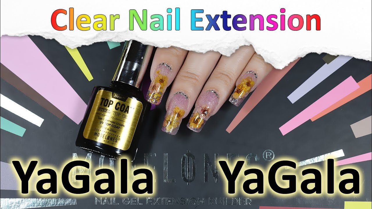 Clear nail extension / Дизайн гелем с сухими цветами YouTube