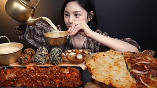 SUB)Pajeon green onion pancake&Potato pancake Pork Cartilage Makgeolli on a Rainy Day Mukbang ASMR