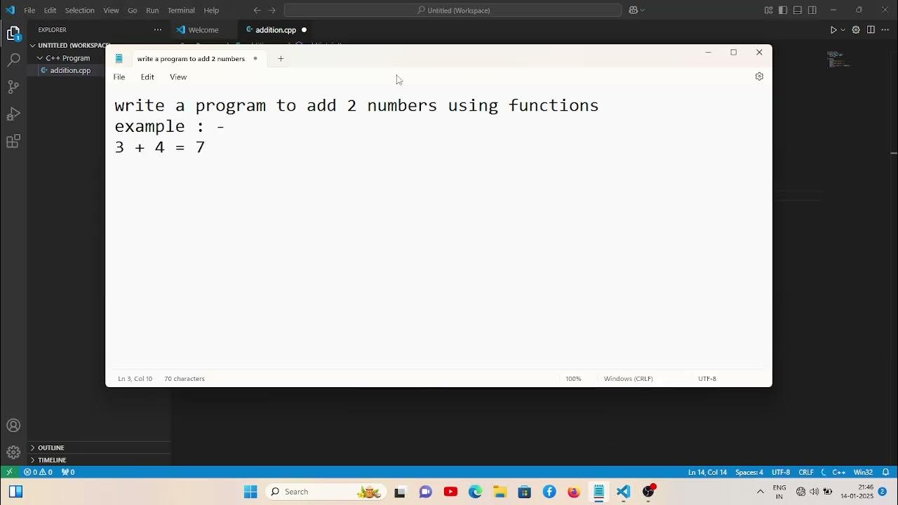 #sum of two numbers using function in c++ program - YouTube