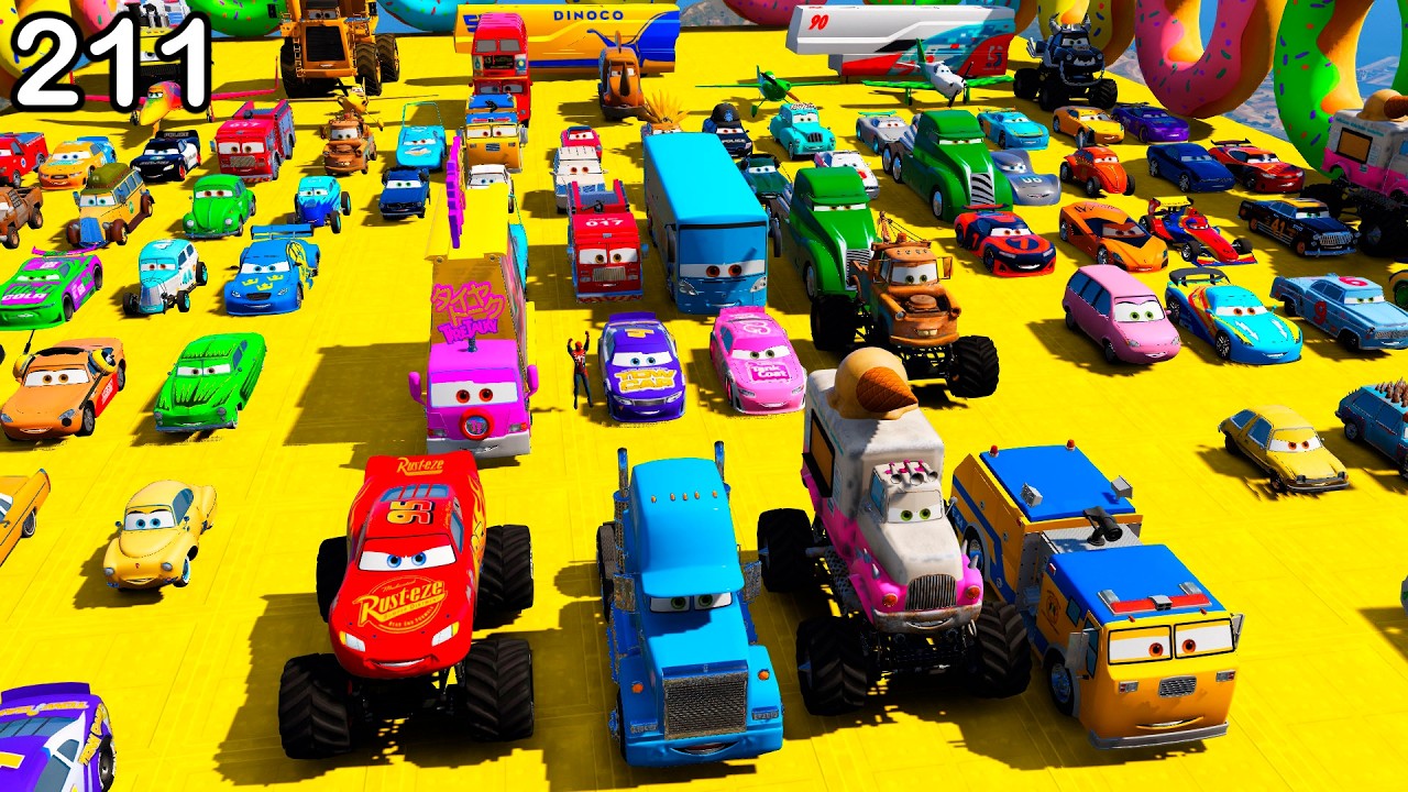 GTA V Mods Stunt Car Racing Challenge By SPIDER-MAN With Amazing DISNEY CARS AND MCQUEEN ep 211