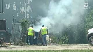 June 17, 2022a dumpster fire at East 6th Street Stillwater ok by dollar store.