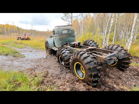 Видео: ЗИЛ-157 на колесах от ракетовоза и ДТ75 Болотник. Два дня в болоте!