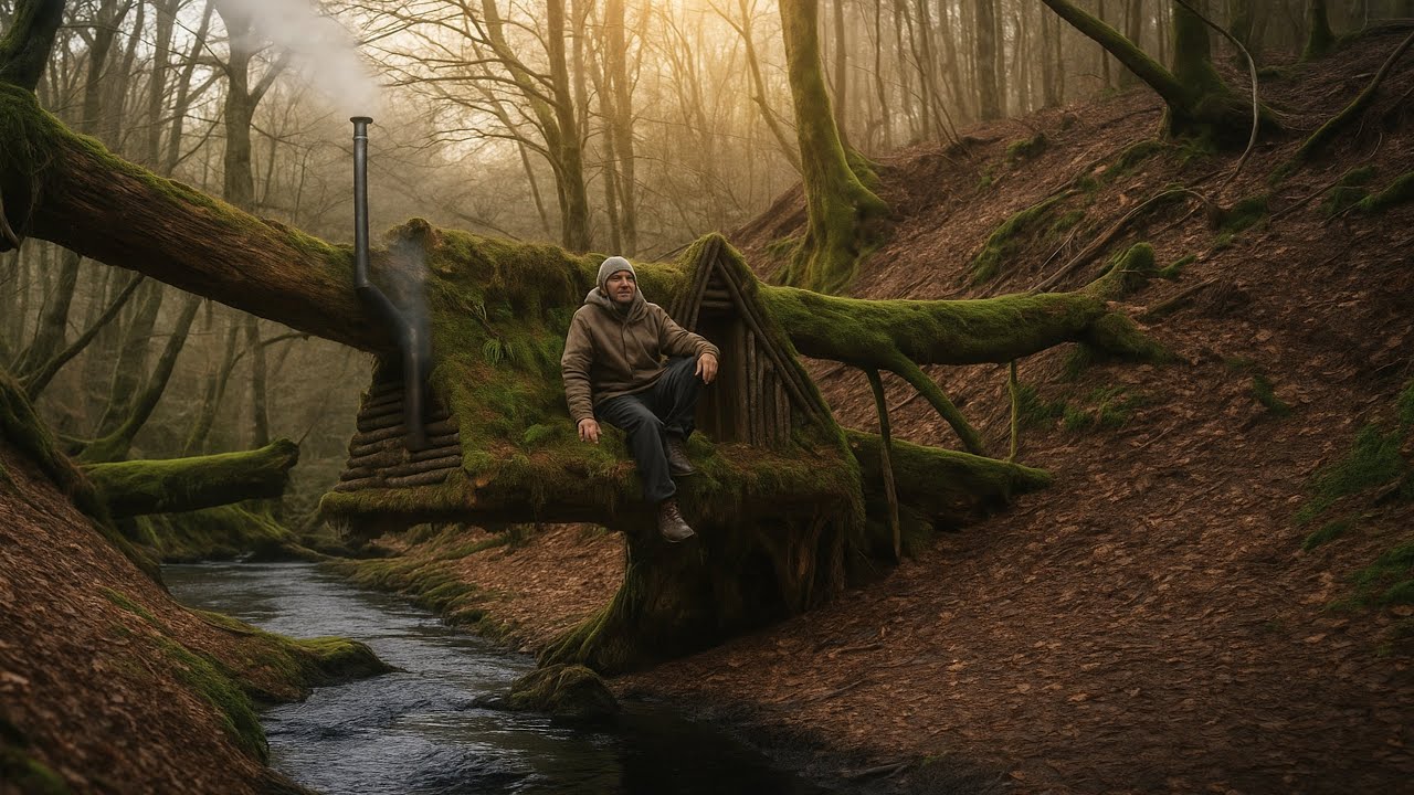 Built a Shelter on a Fallen Tree for Survival. - YouTube