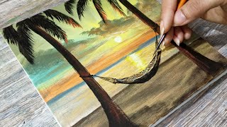 Time to relax | rest at the beach sunset | Acrylic painting for beginners