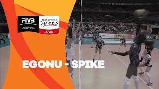 Egonu finishes the rally - Women's OQT Japan 2016