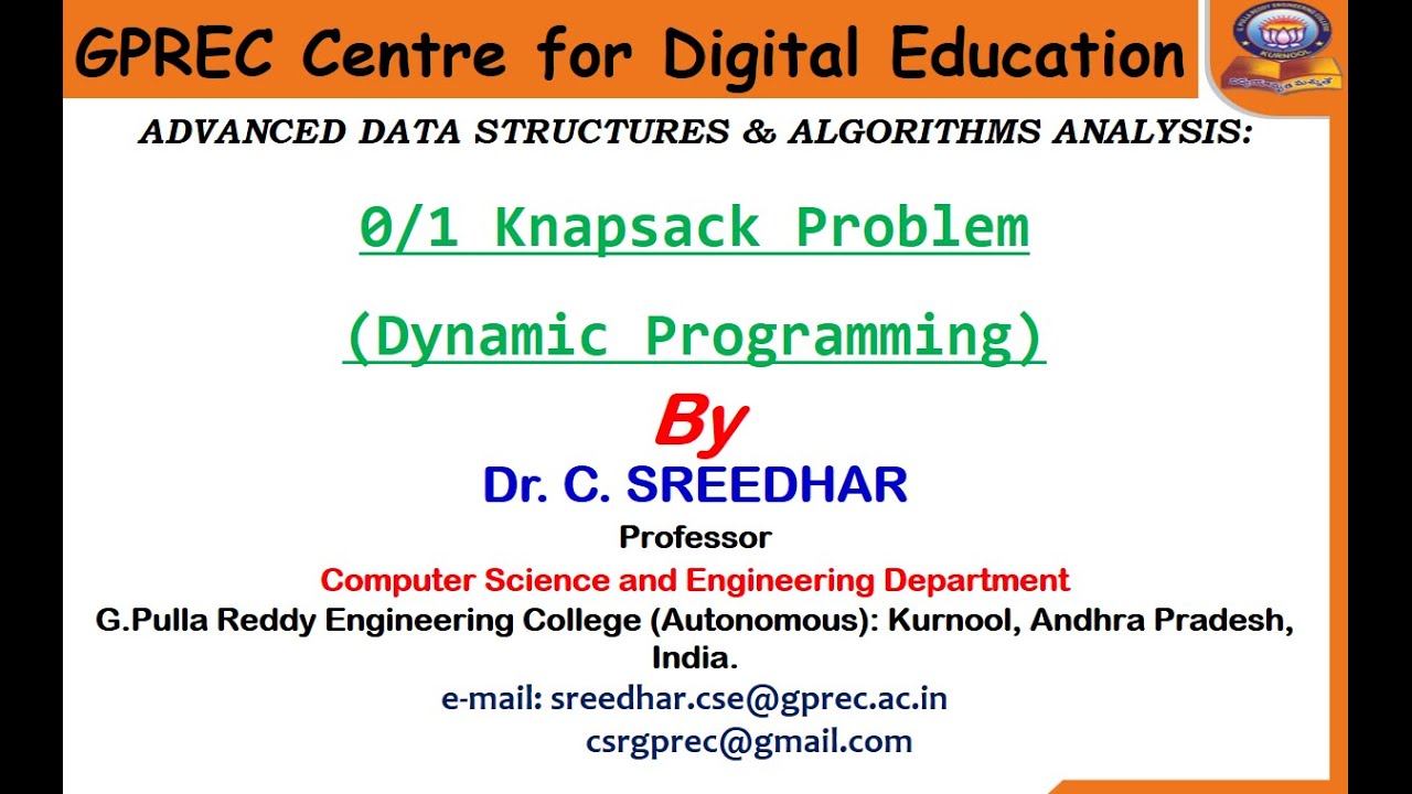 0/1 Knapsack Problem (Dynamic Programming) - YouTube