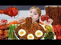 Asmr mukbang fried chicken  black bean noodles by hiu 