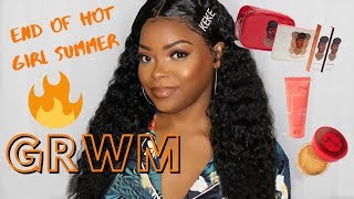 GRWM: END OF SUMMER MAKEUP \& AFFORDABLE CURLY HAIR WIG ft DSOAR HAIR