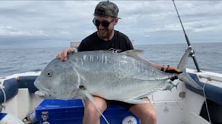 Big Gt Fishing Shimano 8000 60Lb Braid Giant Trevally New Caledonia 3 Fish On The Same Buoy