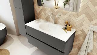VICA 80cm mueble de baño Greey 2 cajones. Lavabo MOON centro 1 orificio  color Talc
