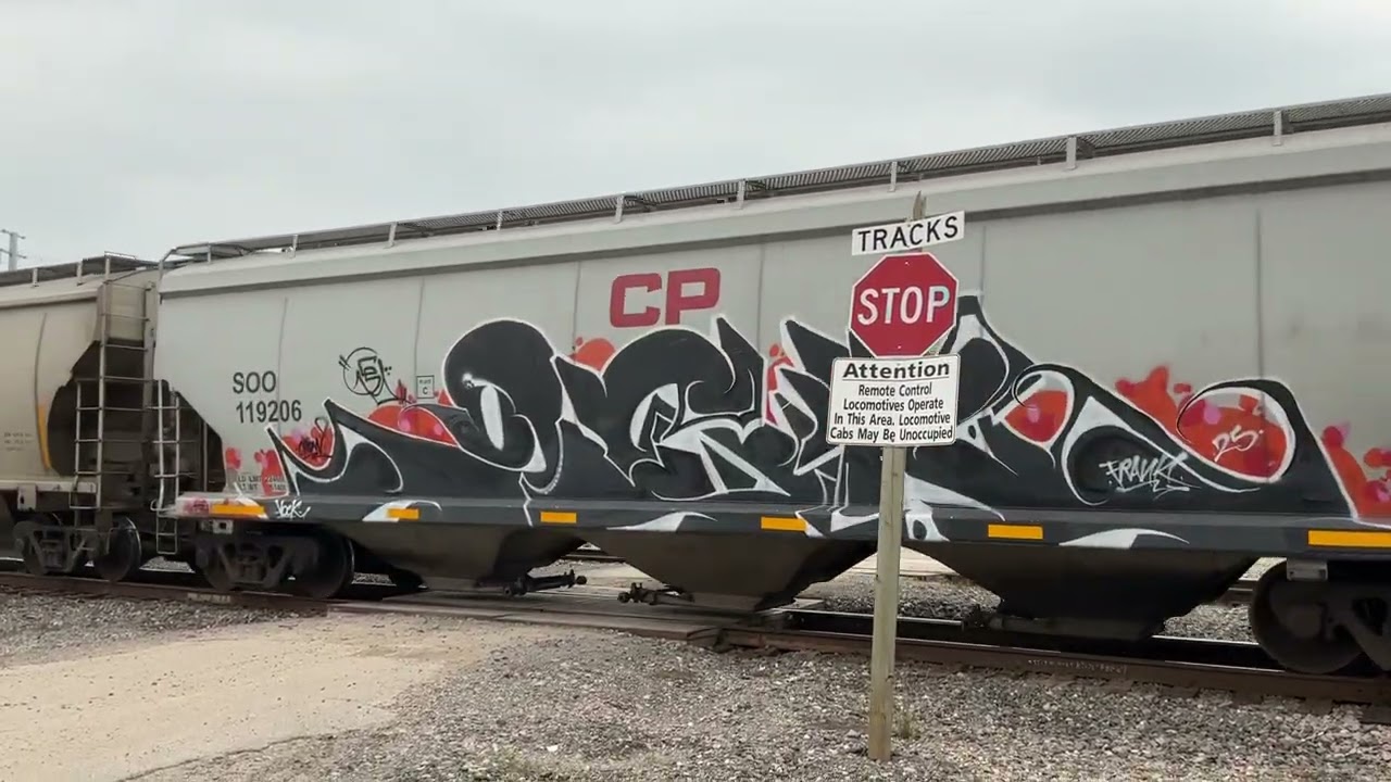 CP 8869 leads a grain train with a Dpu in Houston Texas!!!