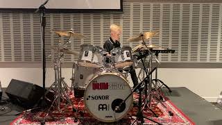 Ethan Smith performs at the UK Drum Show in 2024 aged 8 years old.