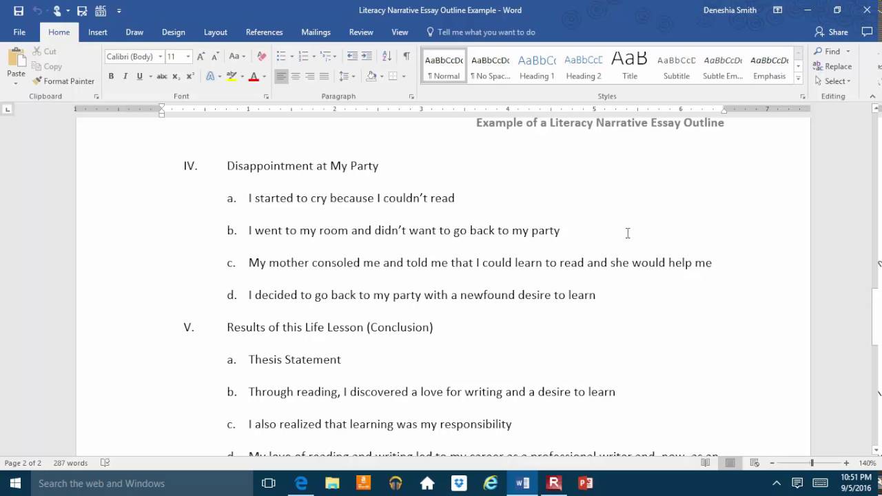 Narrative Essay Outline Examples