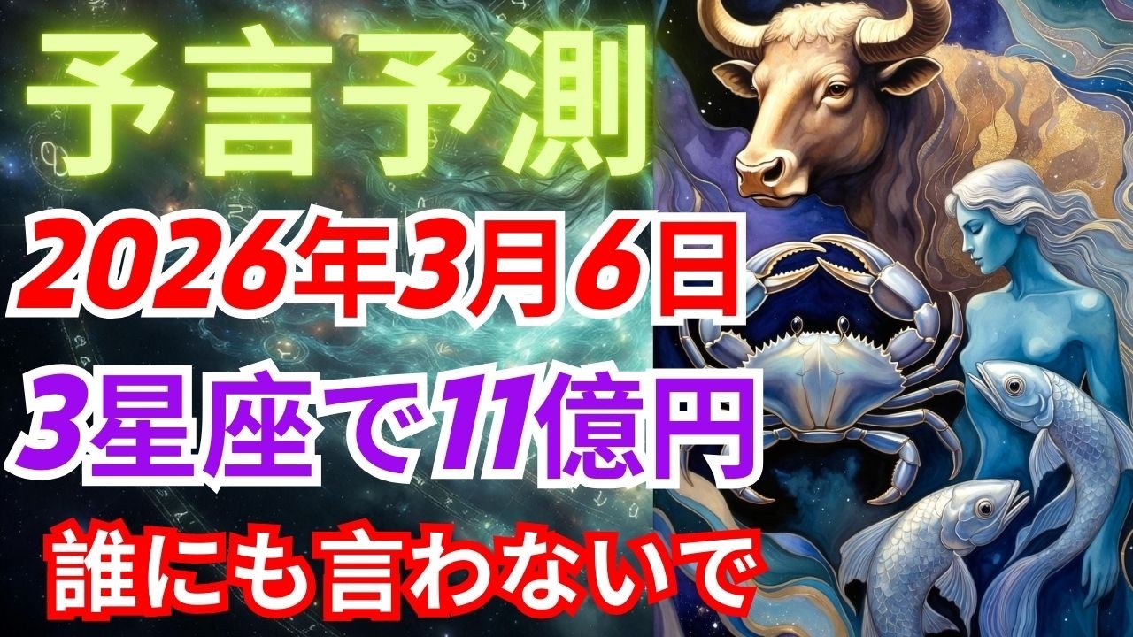 【緊急】3月6日で人生が変わる！牡牛座・蟹座・魚座だけが掴む11億円の波