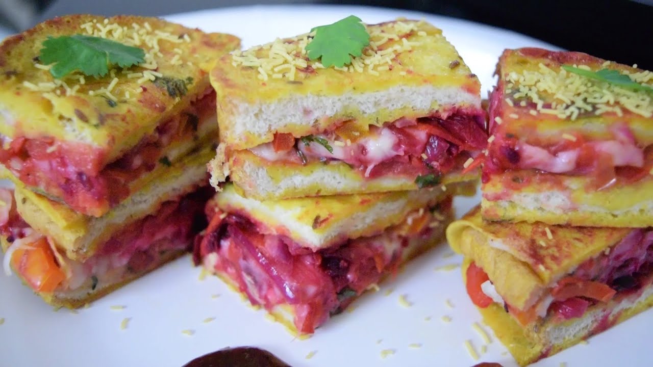 Cheese Pudla Sandwich Recipe Indian Street Food Besan Pudla Recipe