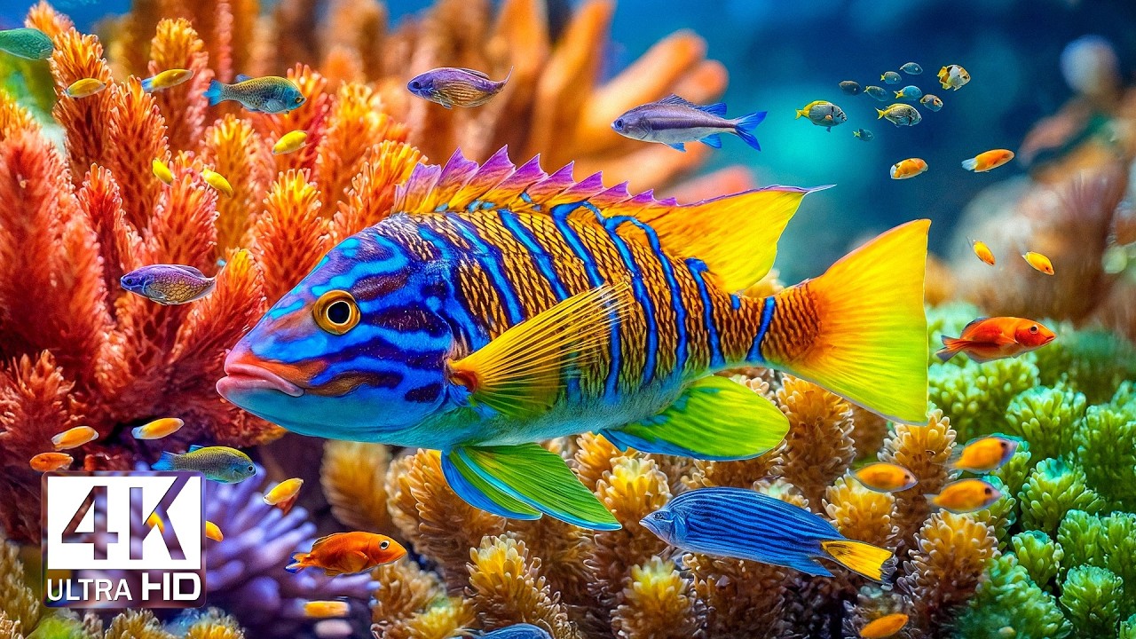 Amazing 4K Ocean Journey – Tropical Fish 🐟 among Radiant Coral Landscapes with Music