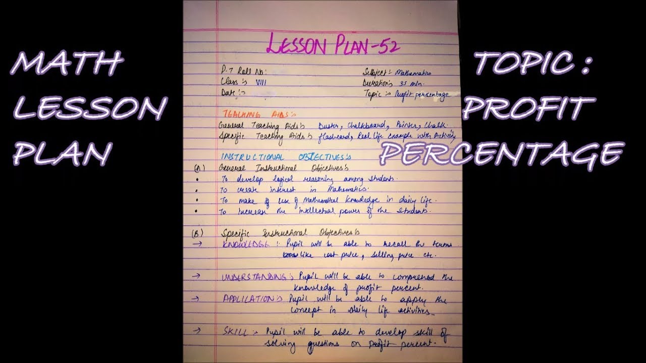 Math Lesson Plan || Class 8 || Profit Percentage With Reference Material -  YouTube