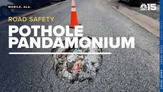 Mobile drivers navigating around several deep potholes, sink holes - WPMI NBC 15