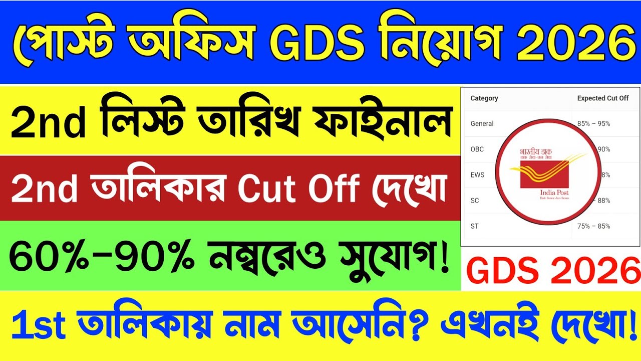 ⚡️পোস্ট অফিস GDS 2nd মেরিট লিস্ট 2026 | Post Office GDS 2nd List | GDS 2nd List | #gds2026 