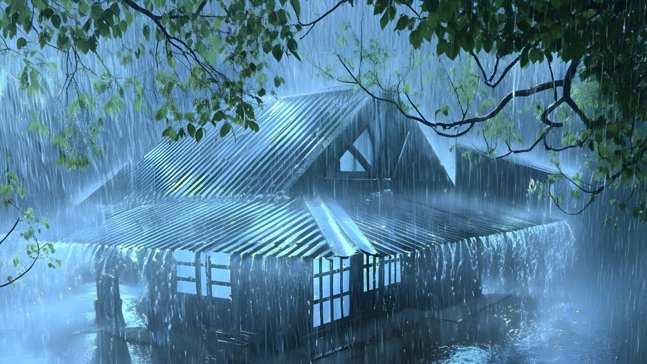 Cure Insomnia with Torrential Rain & Terrifying Thunder Roaring on a Fragile Metal Roof at Night